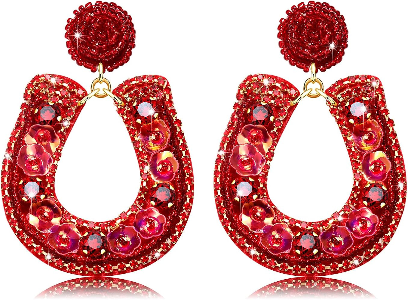 Derby Earrings, Beaded Floral Race Horse Earrings, Kentucky Derby Accessories, Western Horse Raci... | Amazon (US)