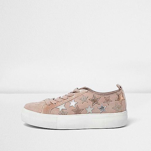 Pink sparkly star trainers | River Island (UK & IE)