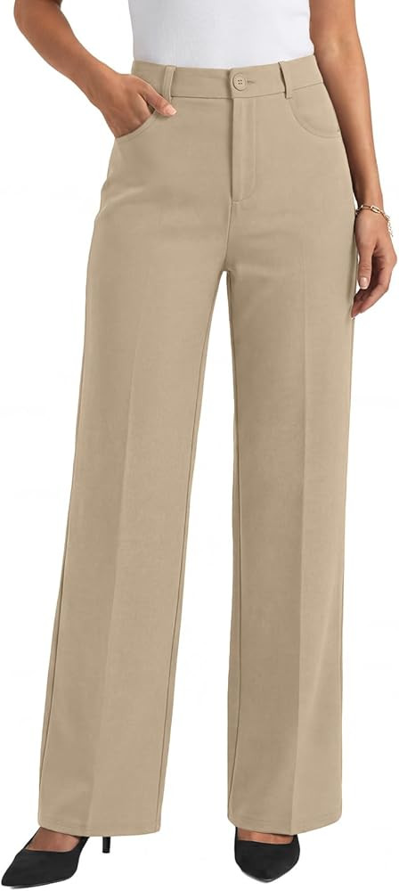 LILLUSORY Women Straight Leg Dress Pants High Waisted Business Casual Work Trousers with Pockets | Amazon (US)