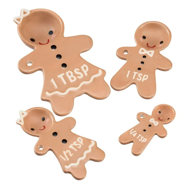 Holiday Time 4-Piece Gingerbread Glazed Stoneware Measuring Spoon Set, Multicolor - Walmart.com | Walmart (US)