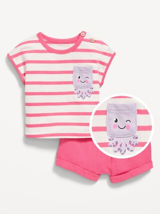 Striped Short-Sleeve Pocket Top and Shorts Set for Baby | Old Navy (US)
