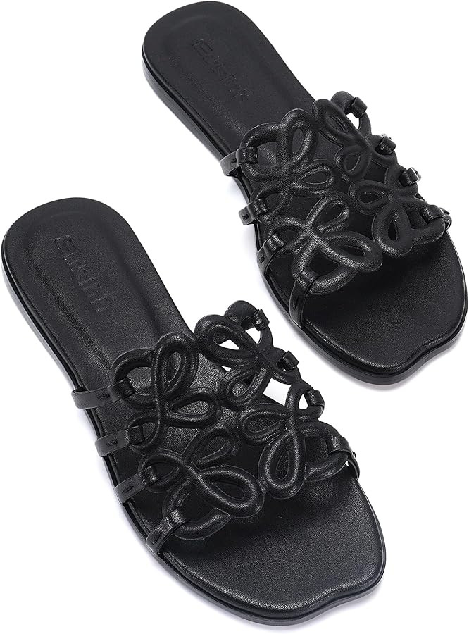 Eusibb Flat Sandals for Women 2026 Luxury Open Toe Dressy Slip On Sandals Comfortable Slides for ... | Amazon (CA)