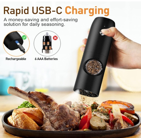 Electric Salt and Pepper Grinder Set-Rechargeable Automatic Pepper Mill Grinder with LED Home Gifts for Women, USB Adjustable Coarseness shakers, One-Hand Operation for Kitchen Appliances 

 #LTKootd #LTKmorningroutine #LTKPetite