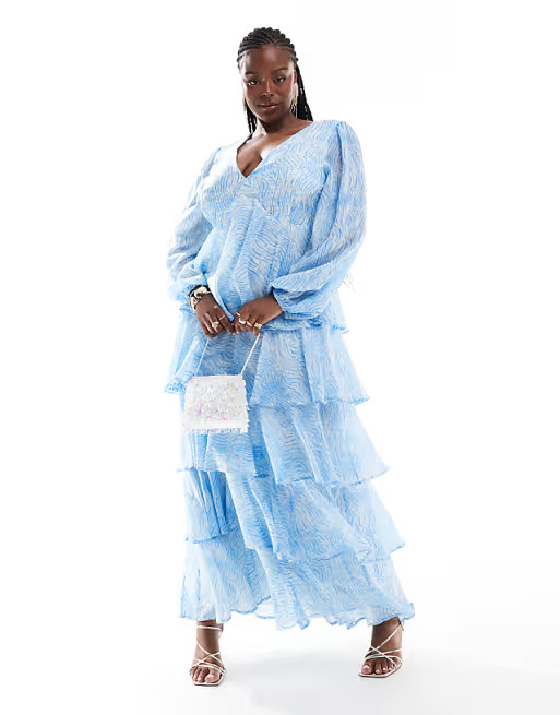 Pretty Lavish Curve cut-out maxi dress in blue floral | ASOS (Global)