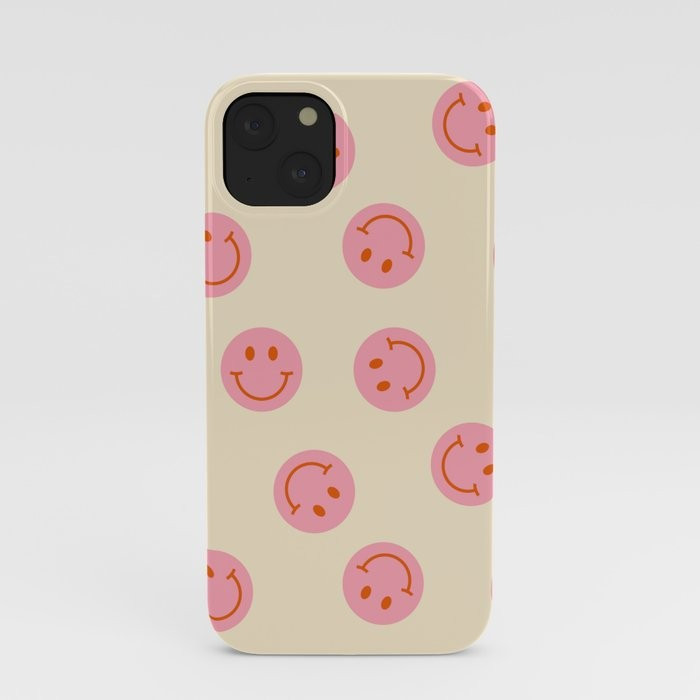 70s Retro Smiley Face Pattern in Beige & Pink iPhone Case | Society6
