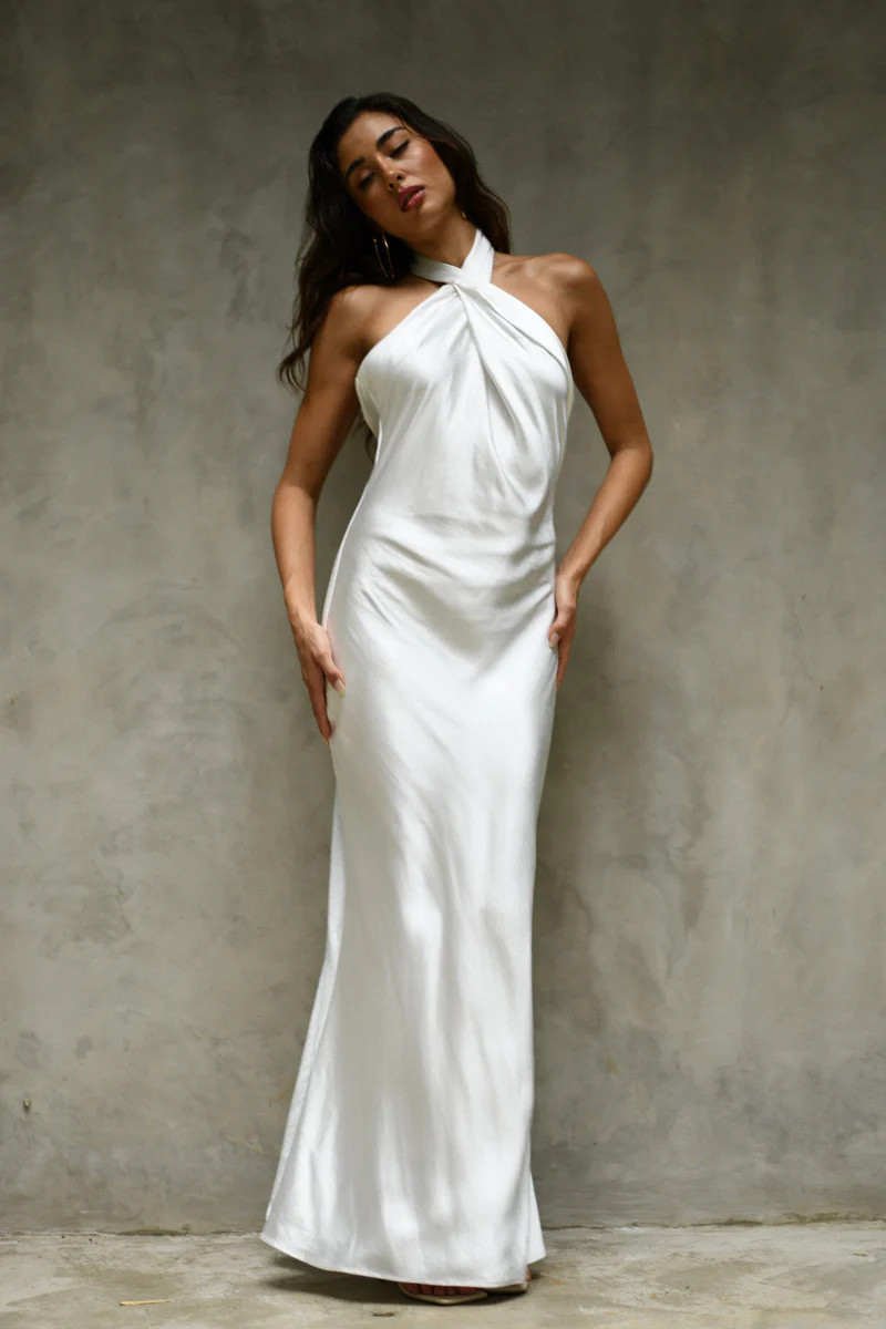 Laura Halter Satin Gown - White | MESHKI US