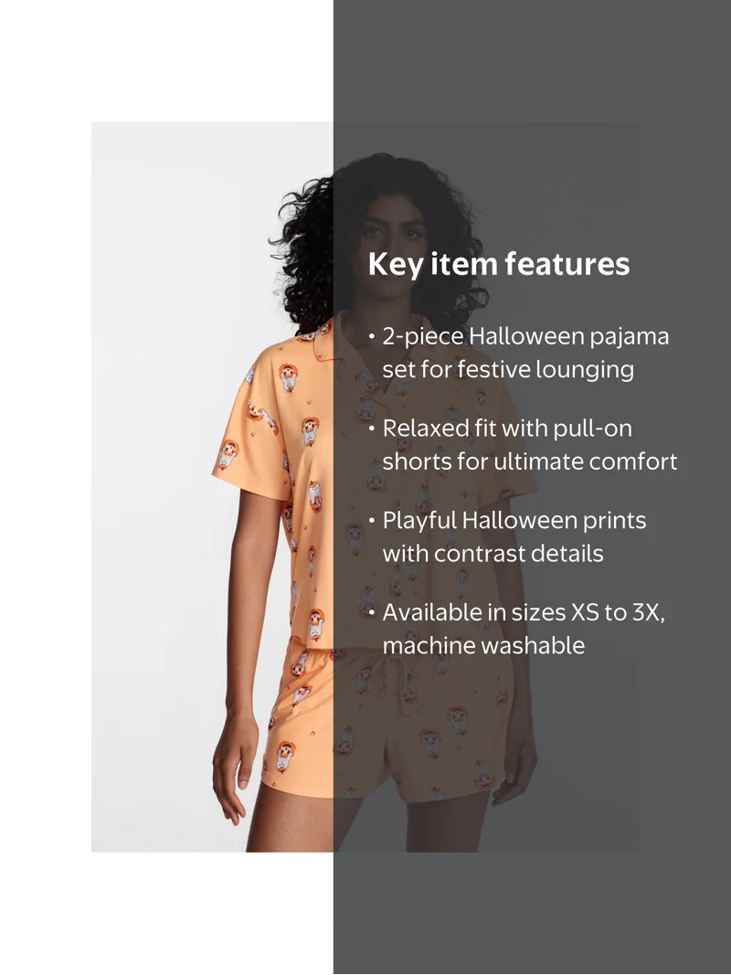 Halloween Women's Notched Top and Shorts Pajama Set from Way to Celebrate, 2-Piece, Sizes XS-3X | Walmart (US)