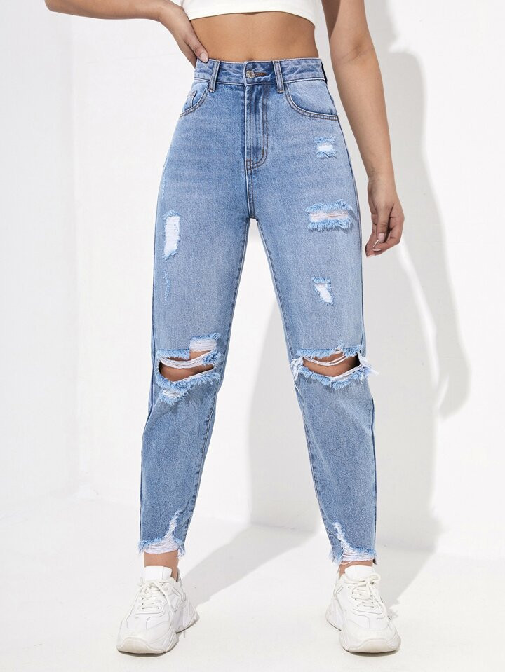 High Waisted Ripped Mom Fit Jeans | SHEIN