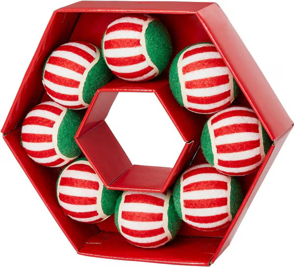 Frisco Holiday Wreath Fetch Squeaky Tennis Ball Dog Toy with Gift Box, Medium, 8 count | Chewy.com