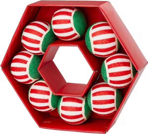 FRISCO Holiday Wreath Fetch Squeaky Tennis Ball Dog Toy, Medium, 8 count - Chewy.com | Chewy.com