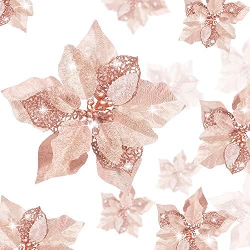 36 Pieces Christmas Glitter Poinsettia Faux Flowers Christmas Flowers Decorations Wedding Xmas Tree  | Amazon (US)