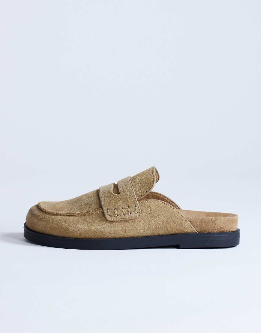 Topshop Addie real suede mule loafer in taupe-Neutral | ASOS (Global)