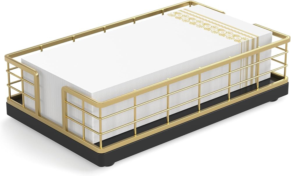 Wican Guest Towel Holder Tray for Bathroom, Oak and Iron Napkins Holder for Powder Room Dinning T... | Amazon (US)