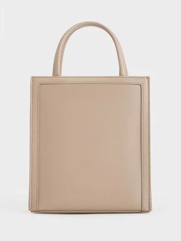 Taupe Double Handle Tote Bag | CHARLES & KEITH | Charles & Keith US