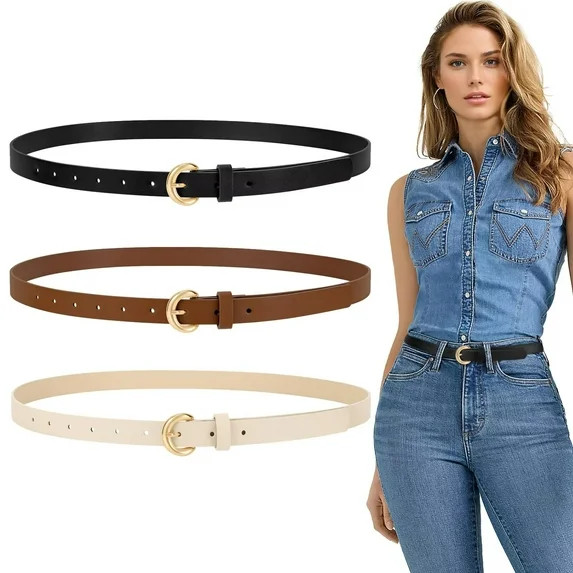 JASGOOD Women's Thin Leather Belt 3 Pack Trendy Belts for Jeans Pants Dress | Walmart (US)