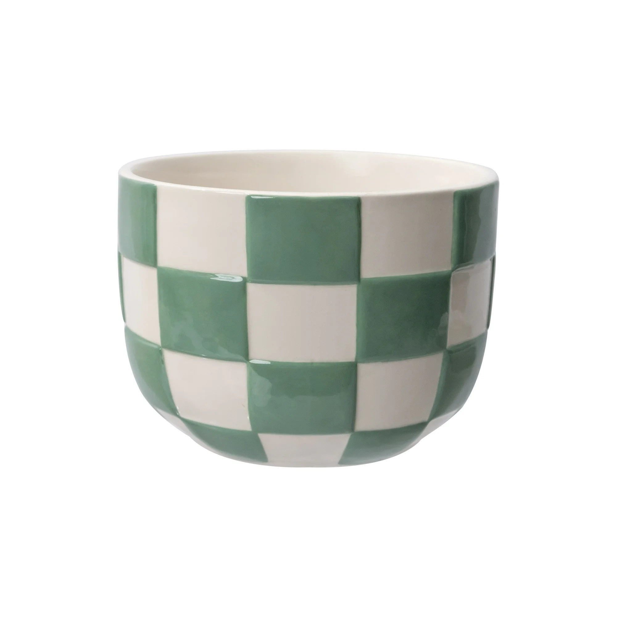 Mainstays Lennon 6" x 6" x 4.5" Round Green Checkered Ceramic Planter | Walmart (US)