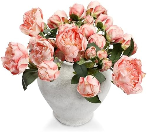 Peonies Artificial Flowers - 2 Bouquets Pink Peonies with Stems Fake Silk Flower Arrangements for... | Amazon (US)