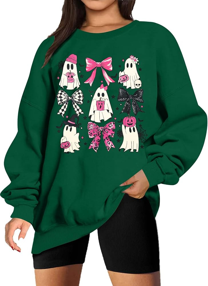 LUKYCILD Ghost Halloween Sweatshirt for Women Coquette Bow Pumpkin Graphic Tee Oversized Spooky S... | Amazon (US)
