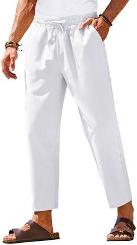 COOFANDY Mens Linen Casual Pants Elastic Waist Drawstring Trousers Yoga Beach Summer Pants | Amazon (US)