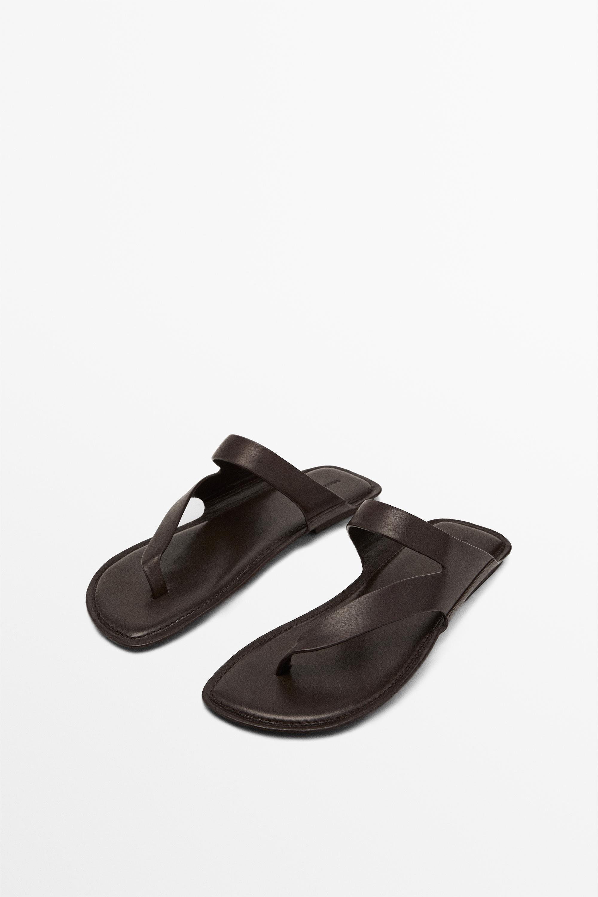 Asymmetric leather sandals with toe divider | Zara Canada