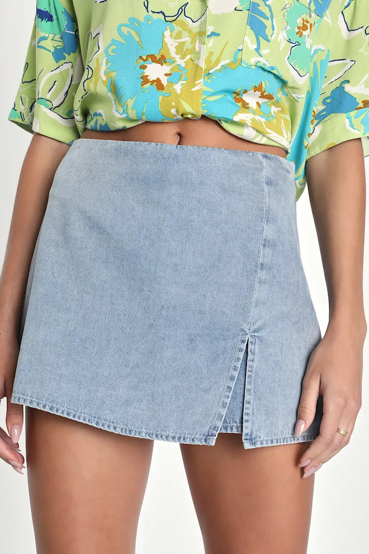 Born To Be Adored Light Wash Denim High-Rise Mini Skort | Lulus