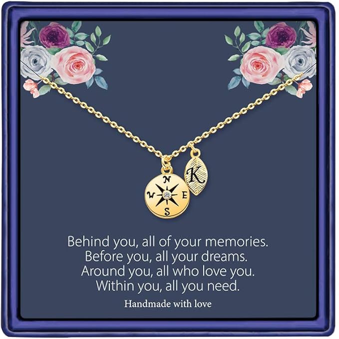 MONOOC Graduation Gifts for Her 2023, Compass Necklace Graduation Necklace Leaf Initial Necklaces... | Amazon (US)