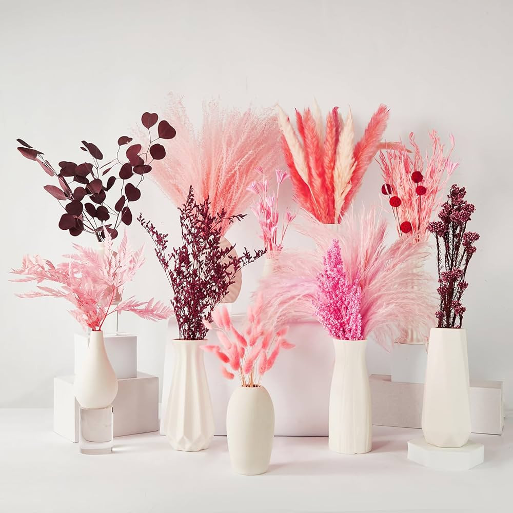 13 Styles Pampas Grass 17 inch Pink Pampas Grass Decor Tall Natural Dried Flowers Dry Pampas Gras... | Amazon (US)