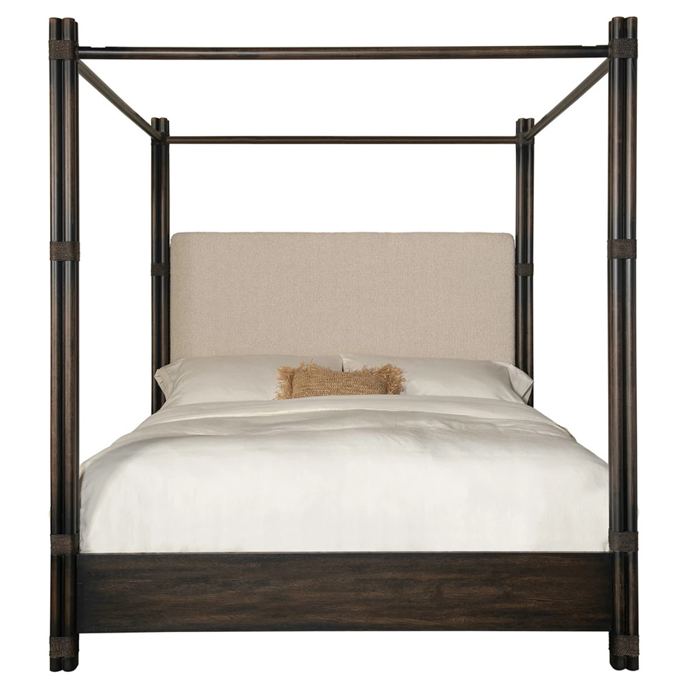 Nigel Coastal Beach Dark Brown Oak Canopy Bed - King | Kathy Kuo Home