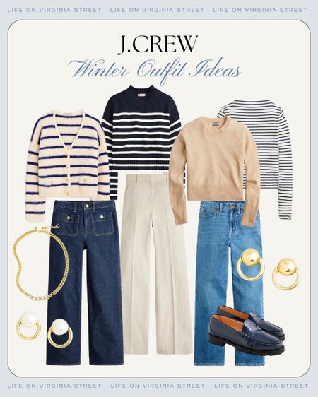 New winter outfit ideas from J. Crew with a bit of a nautical spin! Includes a striped cardigan, striped turtleneck sweater, cozy sweater, striped long sleeve tshirt, cute jeans, trouser pants, navy blue loafers, gold jewelry and more! Many items are on sale today too!
.
#ltkfindsunder50 #ltkfindsunder100 #ltkstyletip #ltksalealert #ltkseasonal #ltkgiftguide #ltkover40 #ltkmidsize #ltkstyletip #ltkworkwear

#LTKSeasonal #LTKhome #LTKsalealert