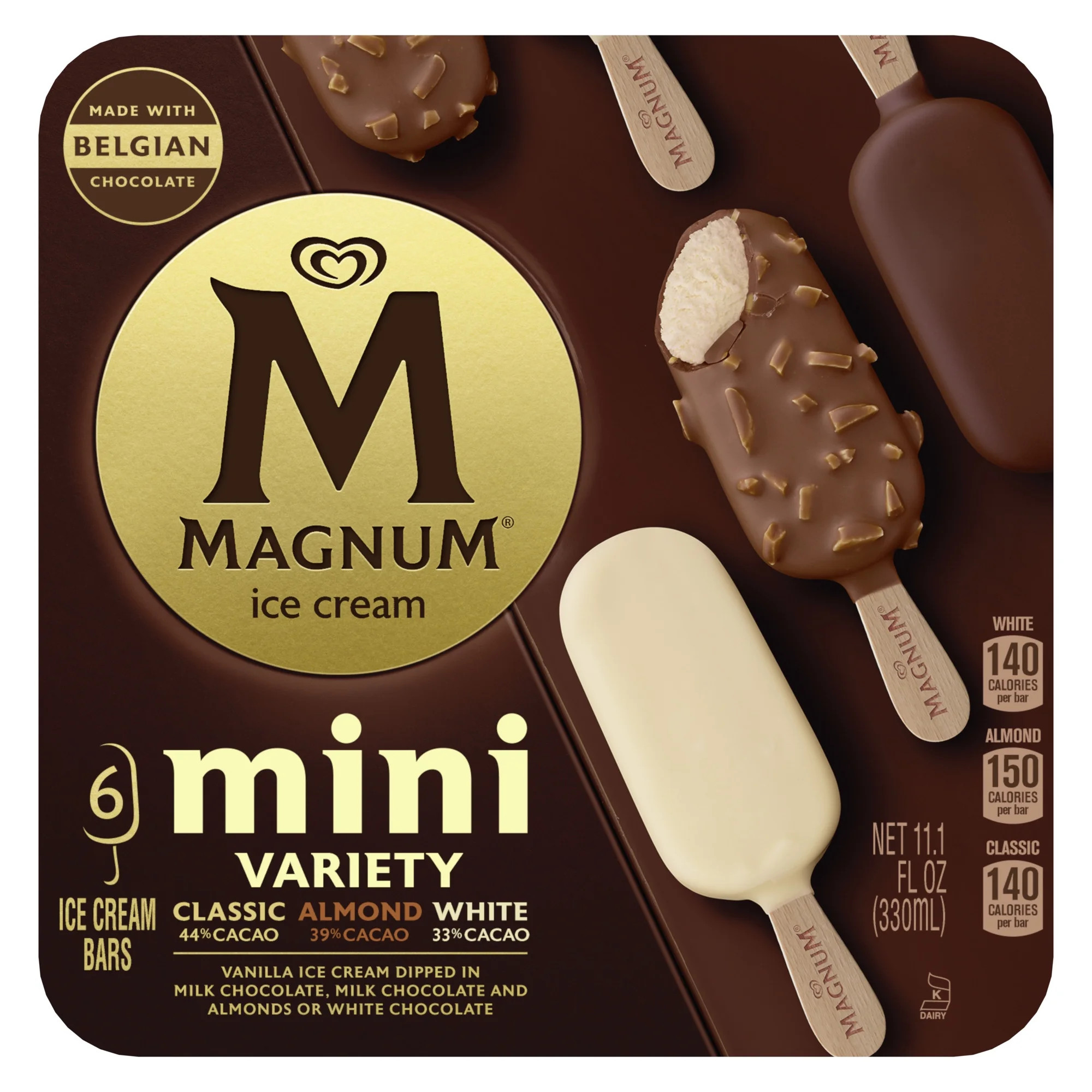 Magnum Mini Creamy Ice Cream Bars Classic Almond White Kosher Milk, 6 Count | Walmart (US)