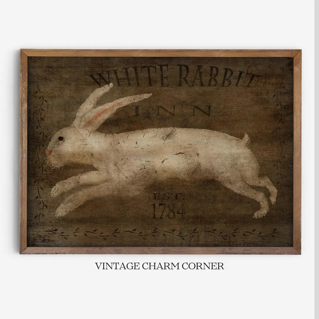 Vintage White Rabbit Inn Printable, Rustic Bunny Wall Art, Farmhouse Rabbit Decor, Cottagecore Pr... | Etsy (US)