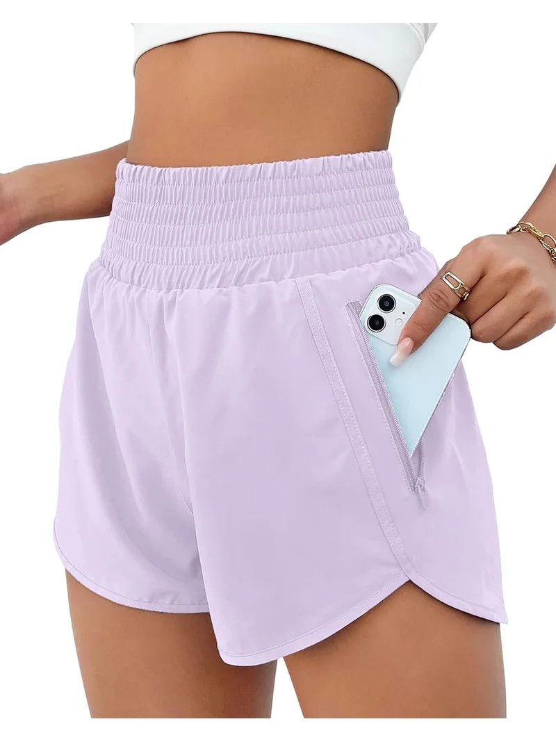 FITOP Women's Athletic Shorts High Waisted Running Shorts Zipper Pocket Gym Elastic Workout Short... | Walmart (US)