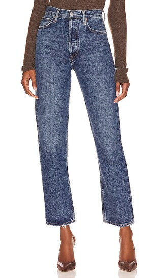 AGOLDE 90's Pinch Waist in Denim-Dark. Size 24, 25, 26, 27, 28, 29, 30, 31, 32, 33, 34. | Revolve Clothing (Global)