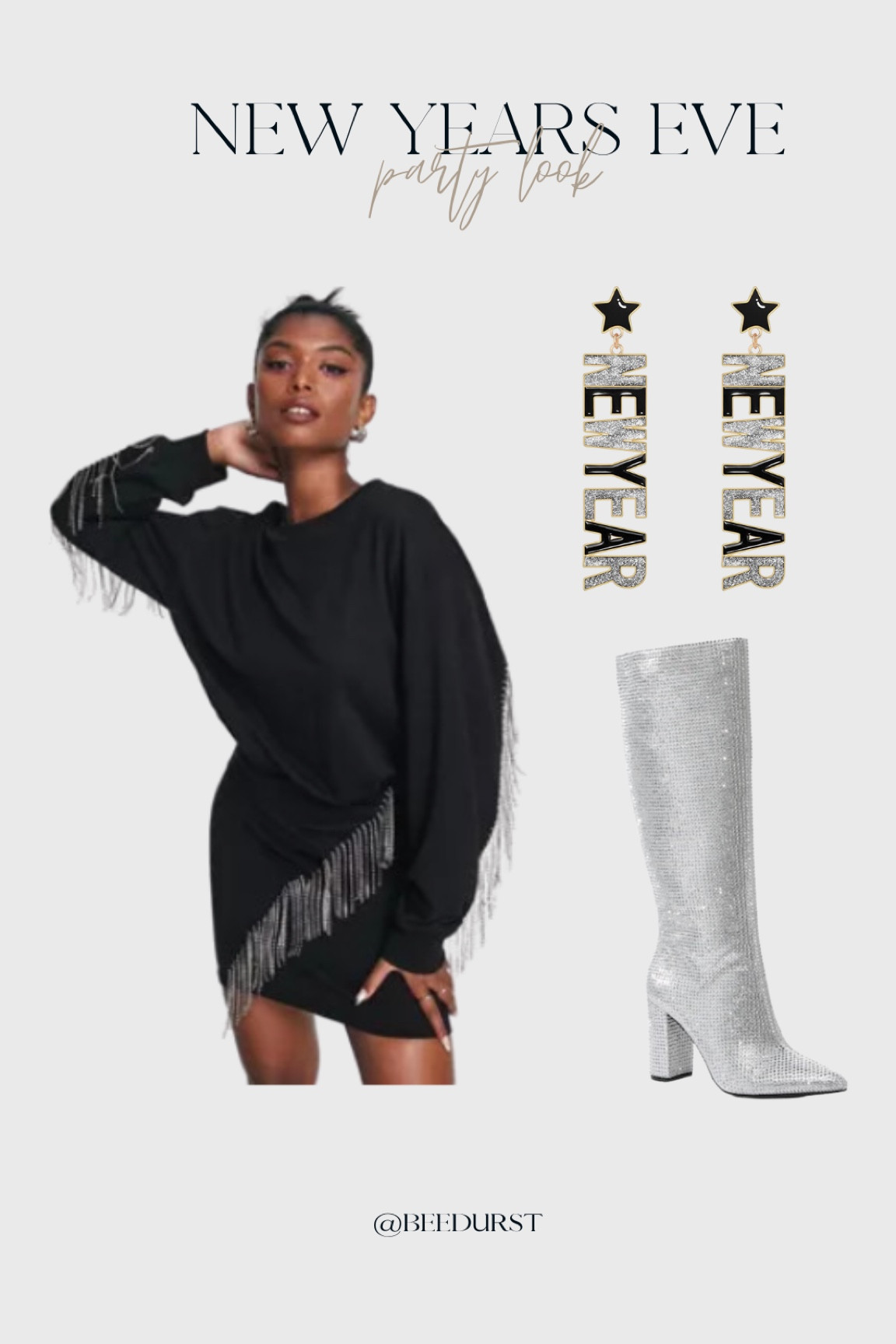 you’ll definitely be making a statement in this fun fringe black dress, sparkly knee high boots and fun themed earrings! 

#LTKstyletip #LTKHoliday #LTKSeasonal