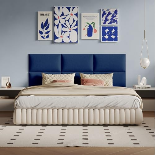 MAQQL Royal Blue Linen-Upholstered Headboard 24x12 Inch 12-Panel Set - Wall-Mounted or Freestanding Design for Queen/King Beds, Luxurious Bedroom Upgrade | Amazon (US)