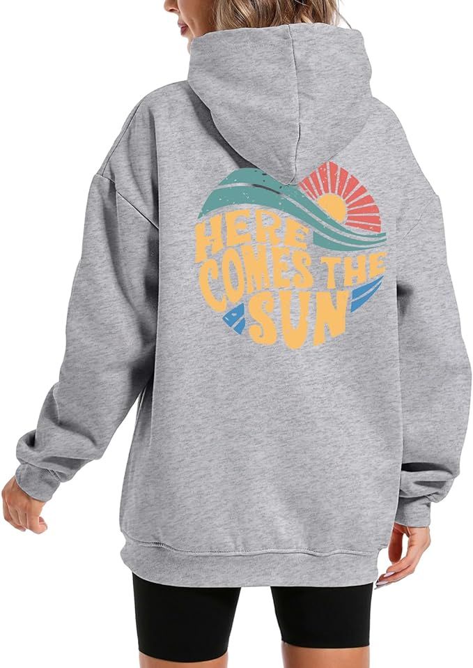 Tuislay Oversized Hoodies for Women Sunset Letter Slogan Graphic Beachy Sweatshirt Aesthetic Teen... | Amazon (US)