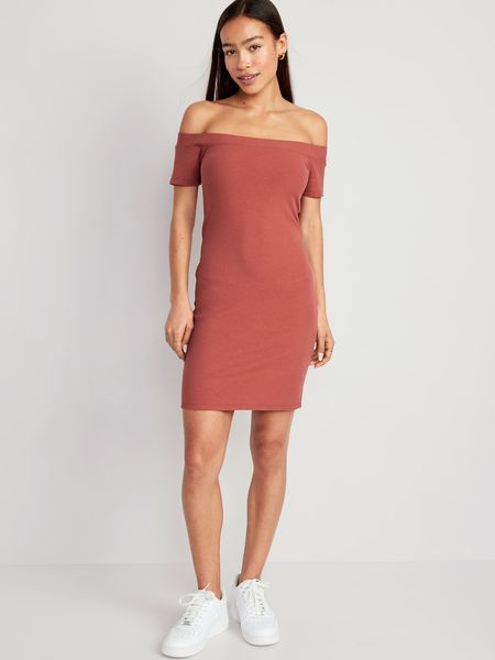 Fitted Off-The-Shoulder Rib-Knit Mini Dress for Women | Old Navy (US)