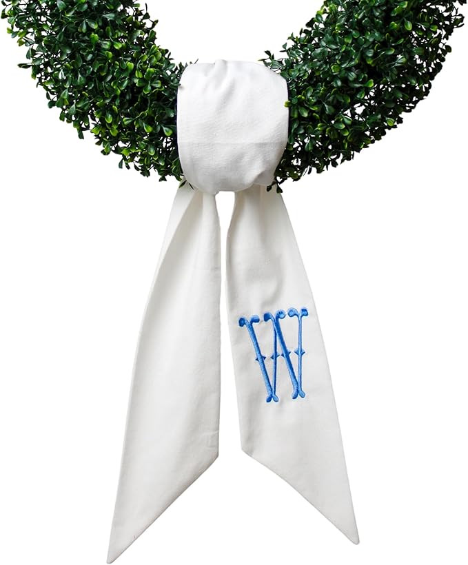 Monogram Wreath Sash for Front Door, White Embroidered Linen Wreath Sash, Porch Accessory for Xma... | Amazon (US)