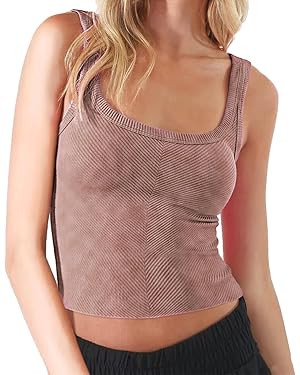 CHYRII Womens Summer Square Neck Going Out Tops Ribbed Basic Tank Crop Workout Tops | Amazon (US)