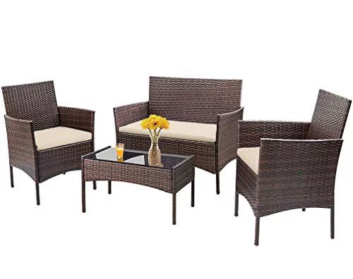 4 Pieces Outdoor Patio Furniture Sets Rattan Chair Wicker Conversation Sofa Set Patio Chair Garde... | Walmart (US)