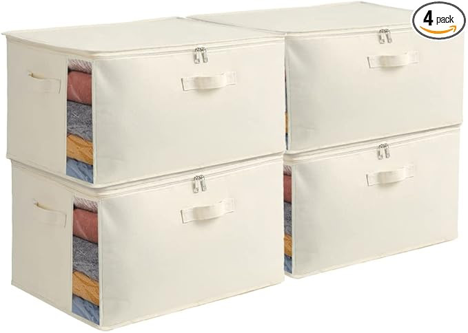 4 Pack Large Canvas Comforter Storage Bags Closet Organizer for Clothes Sweater Clothes Organizer... | Amazon (US)