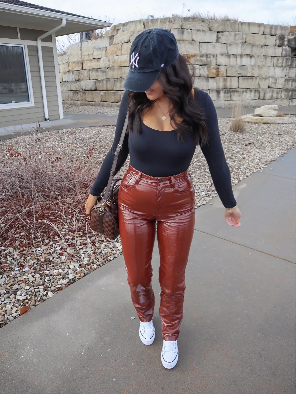 Brown Women's Patent Leather Pants