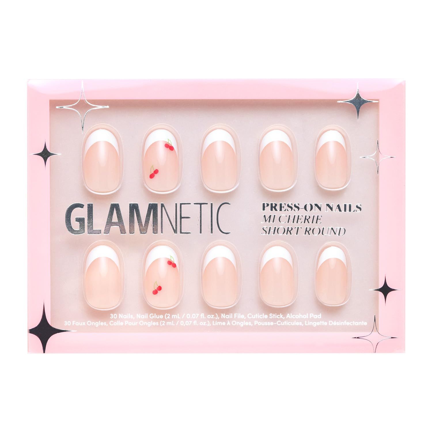Glamnetic Press On Nails - Mi Cherie | Glossy Finish Short Round French Tip Nails with Red Bow Ac... | Amazon (US)