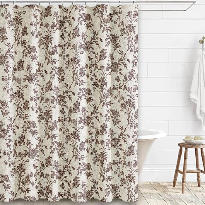 Extra Long Brown Shower Curtain Floral Cotton Linen Cottagecore Shower Curtain for Bathroom 90" L... | Amazon (US)
