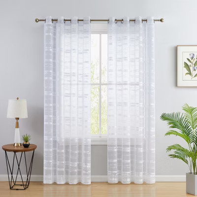HLC.ME Broadway Stripe Decorative Semi Sheer Light Filtering Grommet Window Treatment Curtain Panels - Set of 2 - White, 54 W x 84 L | Target