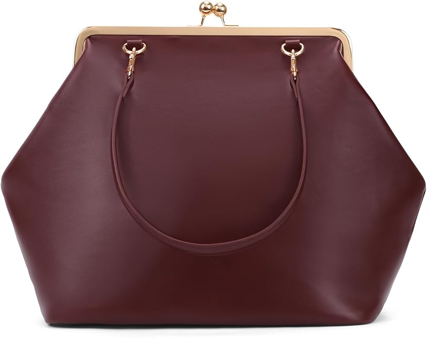Large Women's Kiss Lock Bag PU Medium Top Handle Handbags Kiss Clasp Shoulder Bags Tote Purse Mes... | Amazon (US)