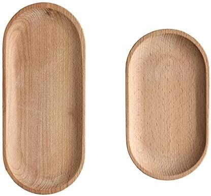 Mini Serving Tray for Jewellery Key Coin Set of 2, Oval Wood Natural Dessert Cup Tray, Small Wood... | Amazon (US)