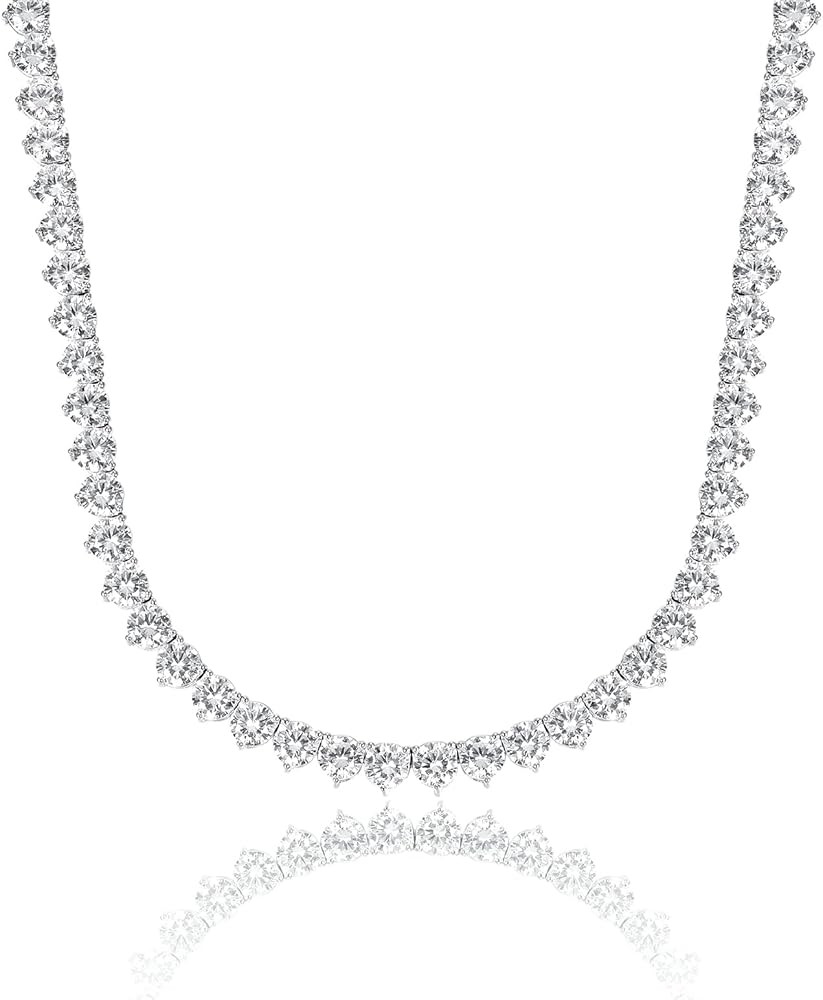 TIKJE S925 Sterling Silver Tennis Necklace| 3 Prong 2mm-5mm Cubic Zirconias Round Cut Faux Diamon... | Amazon (US)