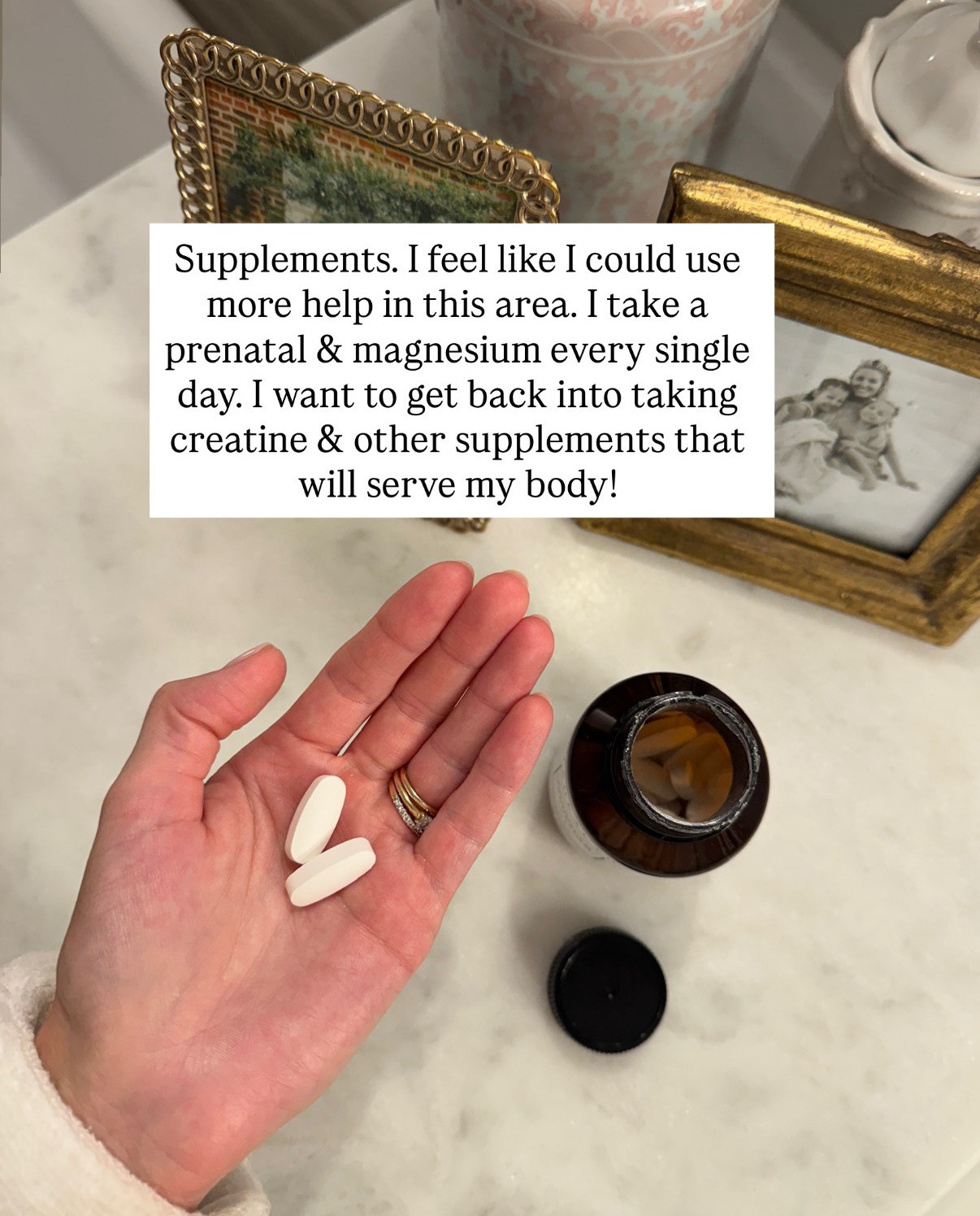 This is an area that I definitely want to get better in! I currently take magnesium and a prenatal everyday (you can take prenatals even when you're not trying to get pregnant - they are just good for women general)! But, I need to see what else my doctor would recommend!

Loverly Grey, supplements, magnesium, prenatal, vitamins 

 #LTKselfcare
