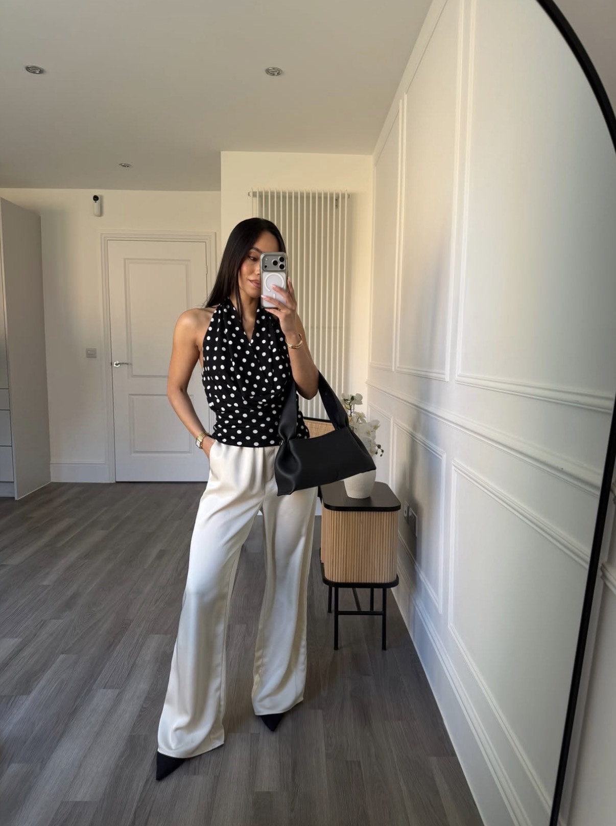 Spring date night look 🖤 black and white polka dot top with satin trousers

#LTKdatenight #LTKspring #LTKstyletip